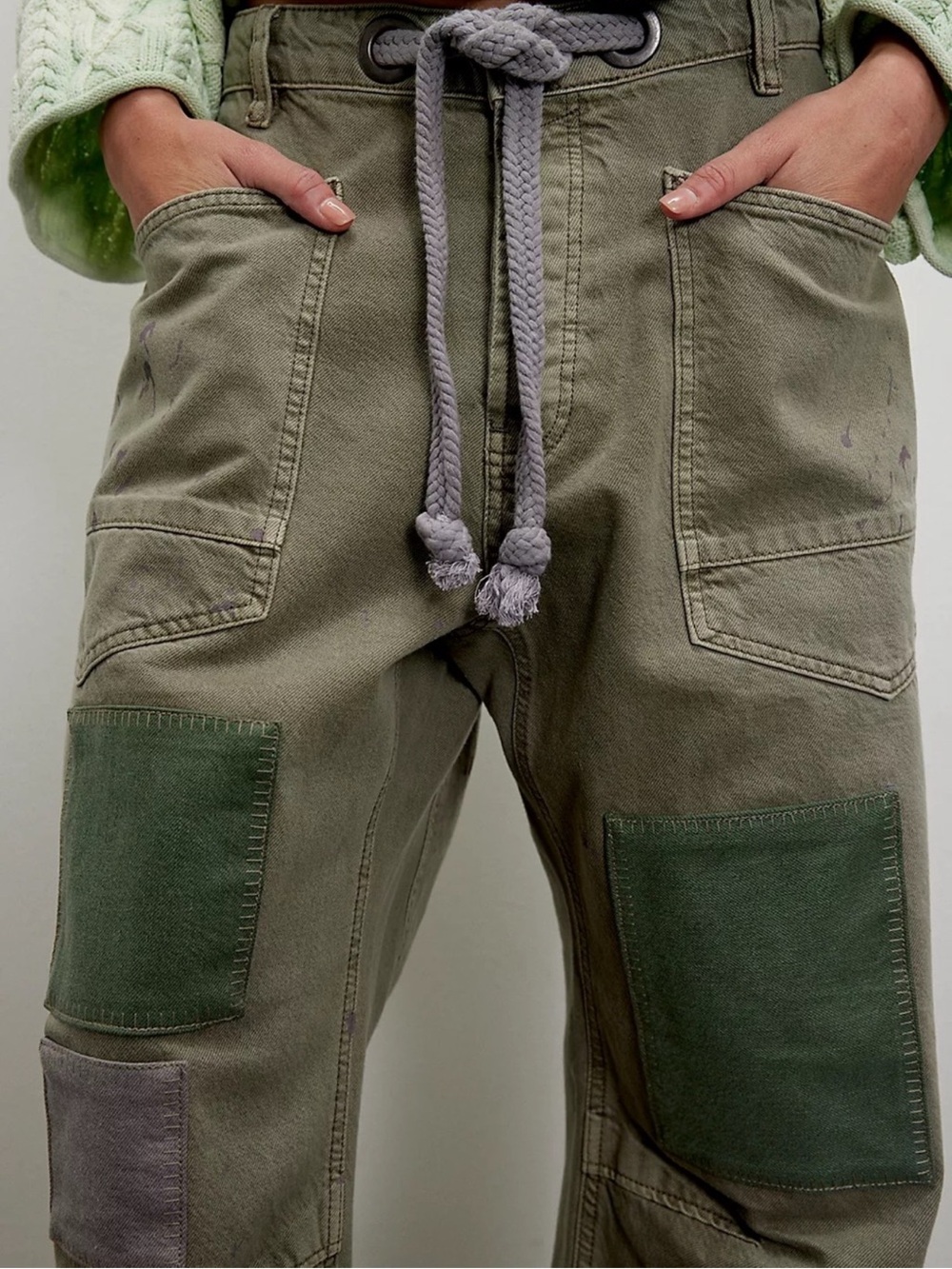 We The Free Olive Green Wide Leg Patch Pocket Pants - Picture 2 of 6